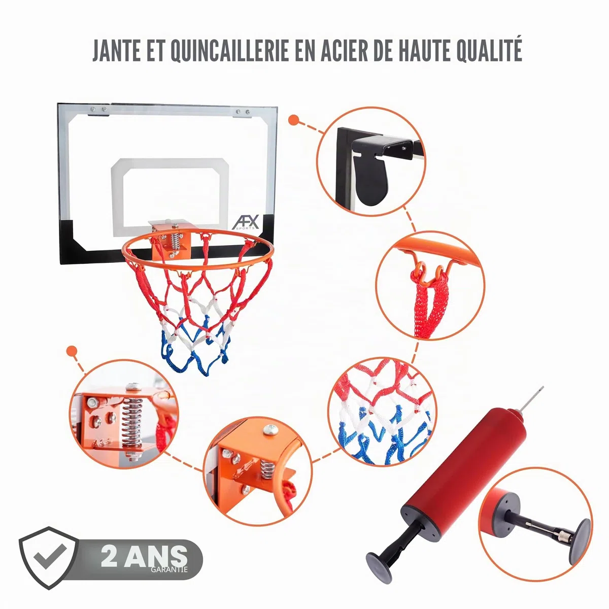 Panier de basket et son panneau avec ballon AFX (anneau de 23 cm)