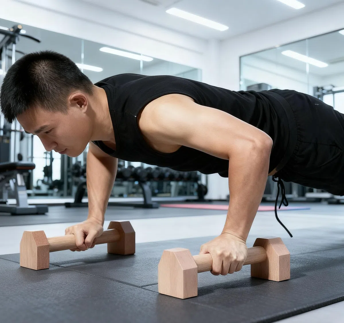 Poignées de pompes - 2 barres push up - Barre parallettes en bois - Avec deux poignées amovibles - Antidérapantes - Pour callisthénie, yoga, fitness, entraînement du haut du corps - Couleur bois