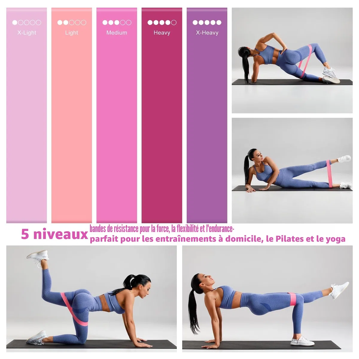 Lot de 18 anneaux de pilates avec anneau de pilates, balle de yoga, bande de fitness, anneau de tension, anneau de massage, convient aux appareils de fitness à domicile