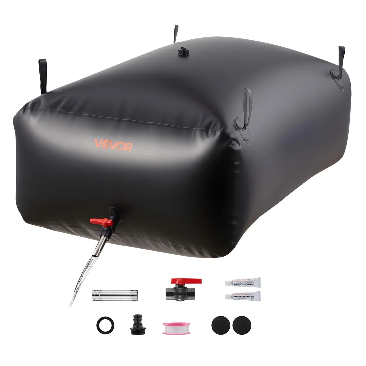 VEVOR Réservoir d'Eau Souple 540 L, Vessie de Stockage Eau Pliable, Sac Conteneur d'Eau PVC Grande Capacité, pour Irrigation Jardin, Camping, Camping-car, Utilisation Extérieur, Stockage Urgence, Noir