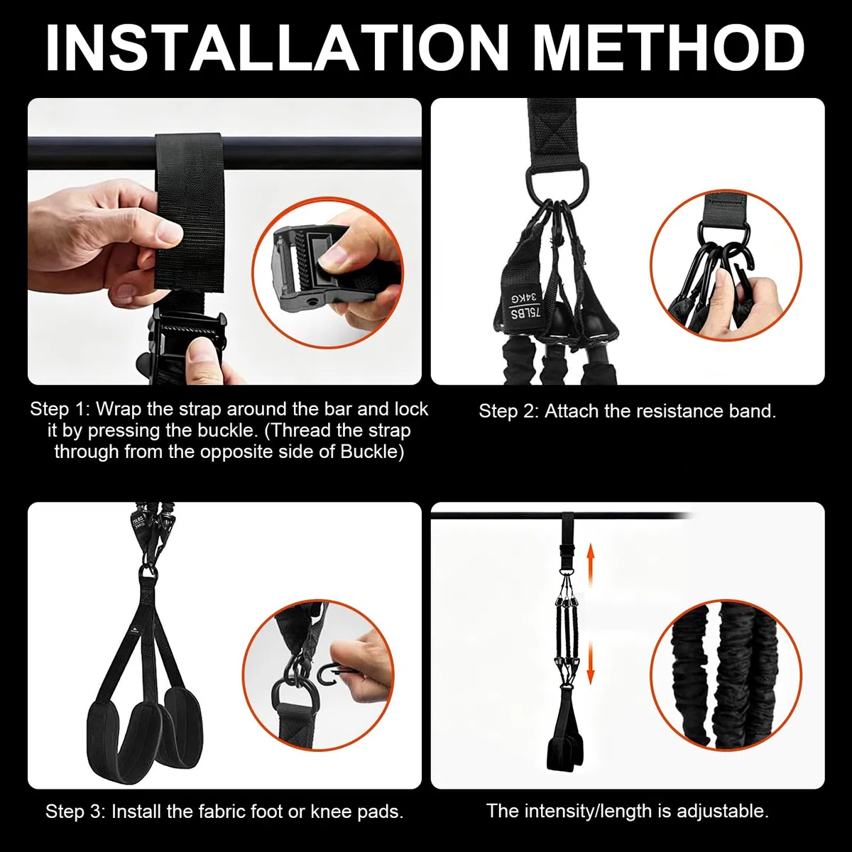Bande de Traction avec 4 Bandes Elastique de Résistance 75-300Lbs, Réglables Hauteur, Elastique Musculation pour Tractions pour Les Débutants, La Musculation