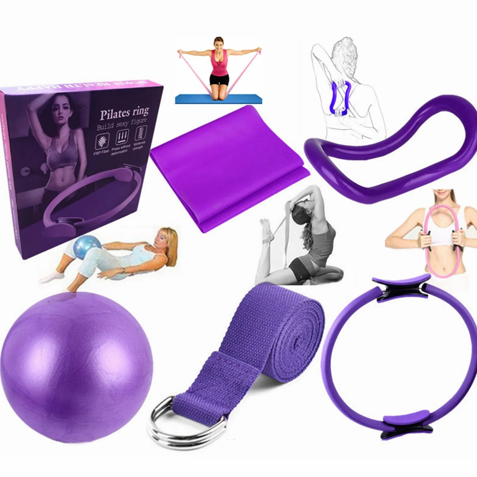 Ensemble Pilates Yoga 6 Pièces — Kit Pilates Maison, Kits de Yoga et Pilates, Pilates Accessoires, Bande de Résistance pour Pilates, Anneaux de Pilates pour Jambes, Bras et Cuisses (Jaune)