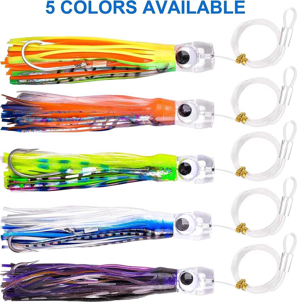 Leurres de Pêche à la Traîne pour Le Gros Gibier Leurres de Pêche en Eau Salée pour Mahi Marlin Thon Dauphin Wahoo Requin Pêche en HauteMer Leurres M ontés avec Leader Hook Jupes de Calmar