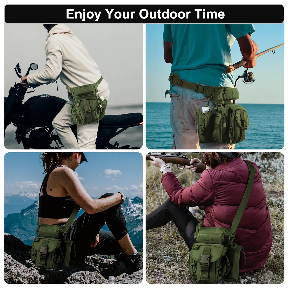 Jueachy Sac de Jambe Polyvalente - Sacoche de Cuisse Pêche Banane Molle Tactique Militaire, Sac Banane Multifonctionnel Imperméable pour Extérieur Moto Voyage Chasse Randonnée Escalade - Sac à Outils