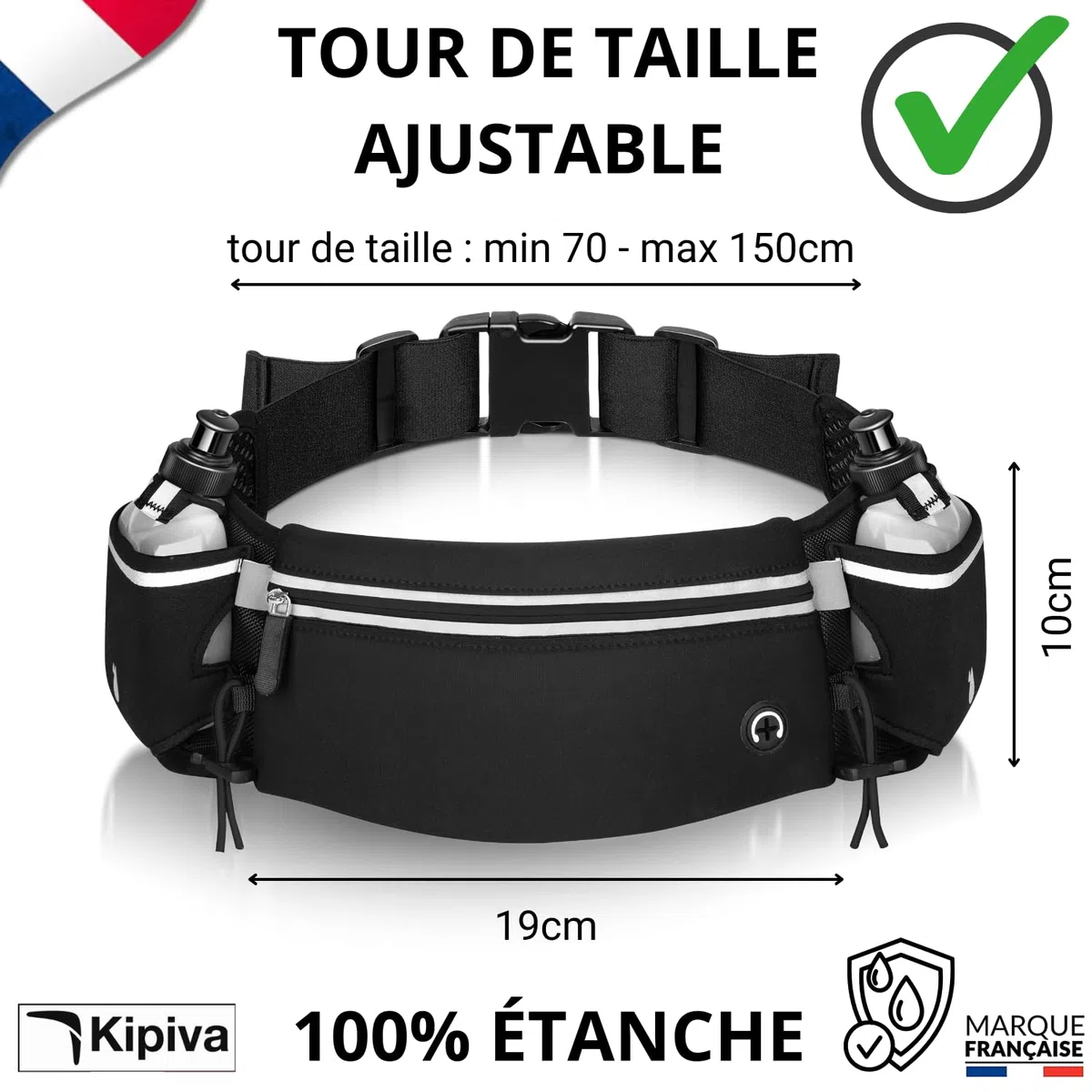 Ceinture Hydratation Running Noir +2 Gourdes 175ml incluses ✮Marque Francaise✮ Fluorescent Homme Femme Sac Banane Trail Footing Accessoire ✯Garantie À Vie✯ Porte-bidons Course Porte Gourde, Téléphone