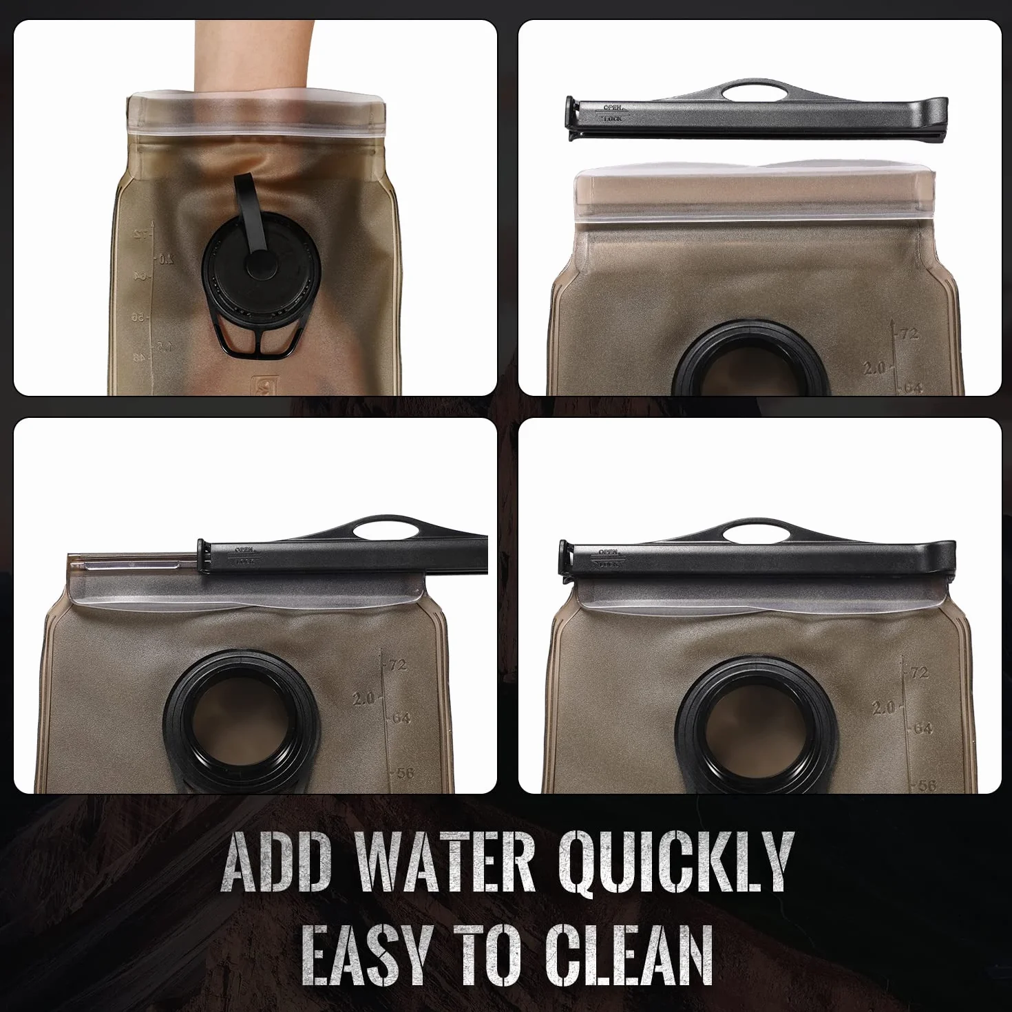 Vessie d'hydratation 2L/3L, Sac à Dos d'hydratation sans BPA & sans goût, Sac d'hydratation en Option avec Sac Isolant, Poche à Eau, système d'hydratation avec 2 Ouvertures pour Courir