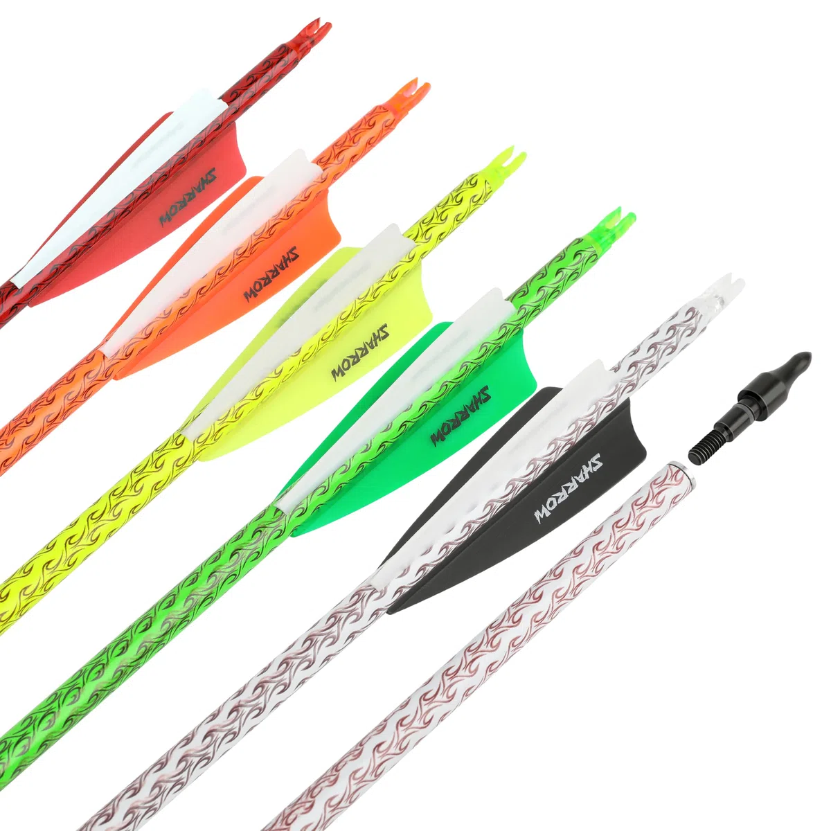 wolfman 30 Pouces ​Flèche de Carbone Coloré Spine 500 Flèche Carbone Flèche de Chasse avec 4" Plume Flèches pour Arc Classique Arc a Poulies Arc Long Tir à l'arc