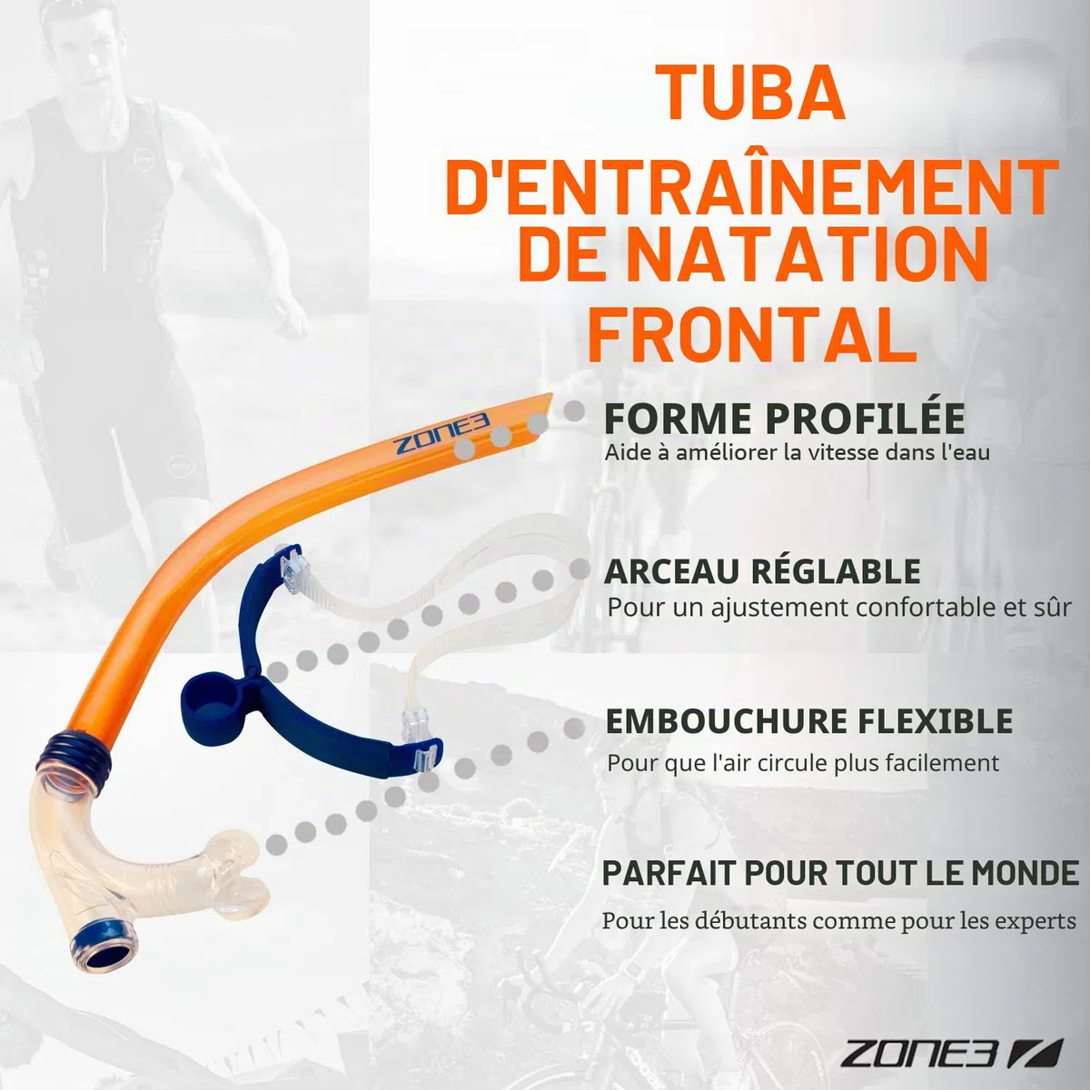 ZONE3 Tuba de Natation orienté vers l'avant, Orange/Gris, Taille Unique