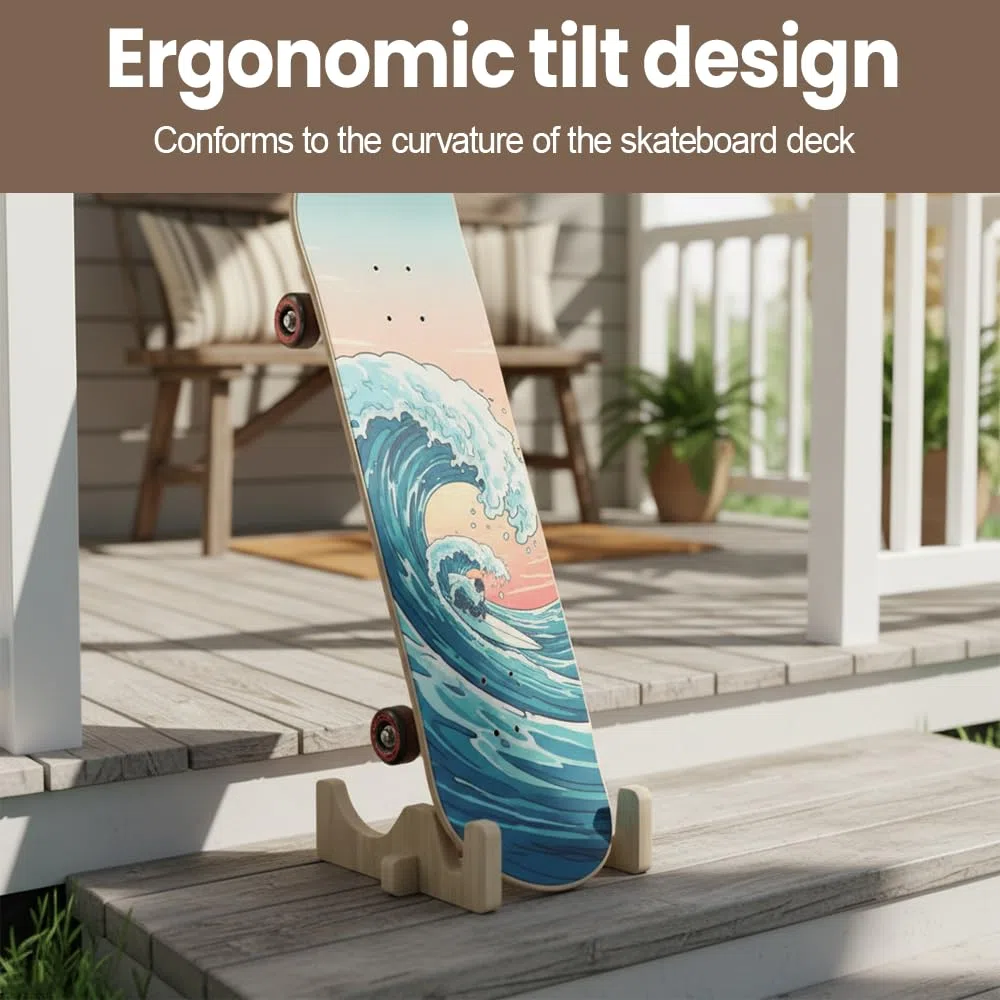 Support de Rangement pour Skateboards, Affichage en Bois Antidérapant à Double Fente pour Snowboards, Stockage de Rangement pour Skateboards, Idéal pour le Ski, le Surf et Autres Sports de la Maison