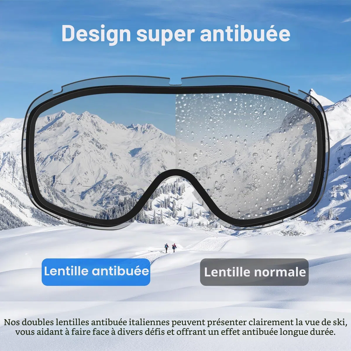 Yafaca Lunettes de Ski Anti-Buée Masque Protection UV400 Snowboard Compatible avec Casque OTG Sphérique Hommes Femme