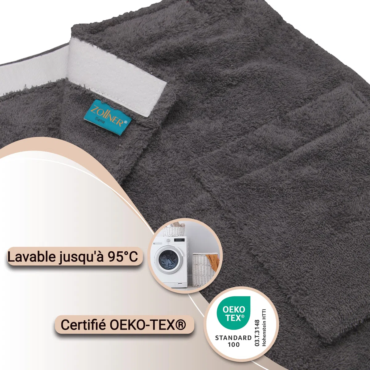 ZOLLNER Kilt de sauna pour hommes doux pour la peau et absorbant - coton - avec élastique etfermeture a scratch - certifié Oeko Tex®, 198