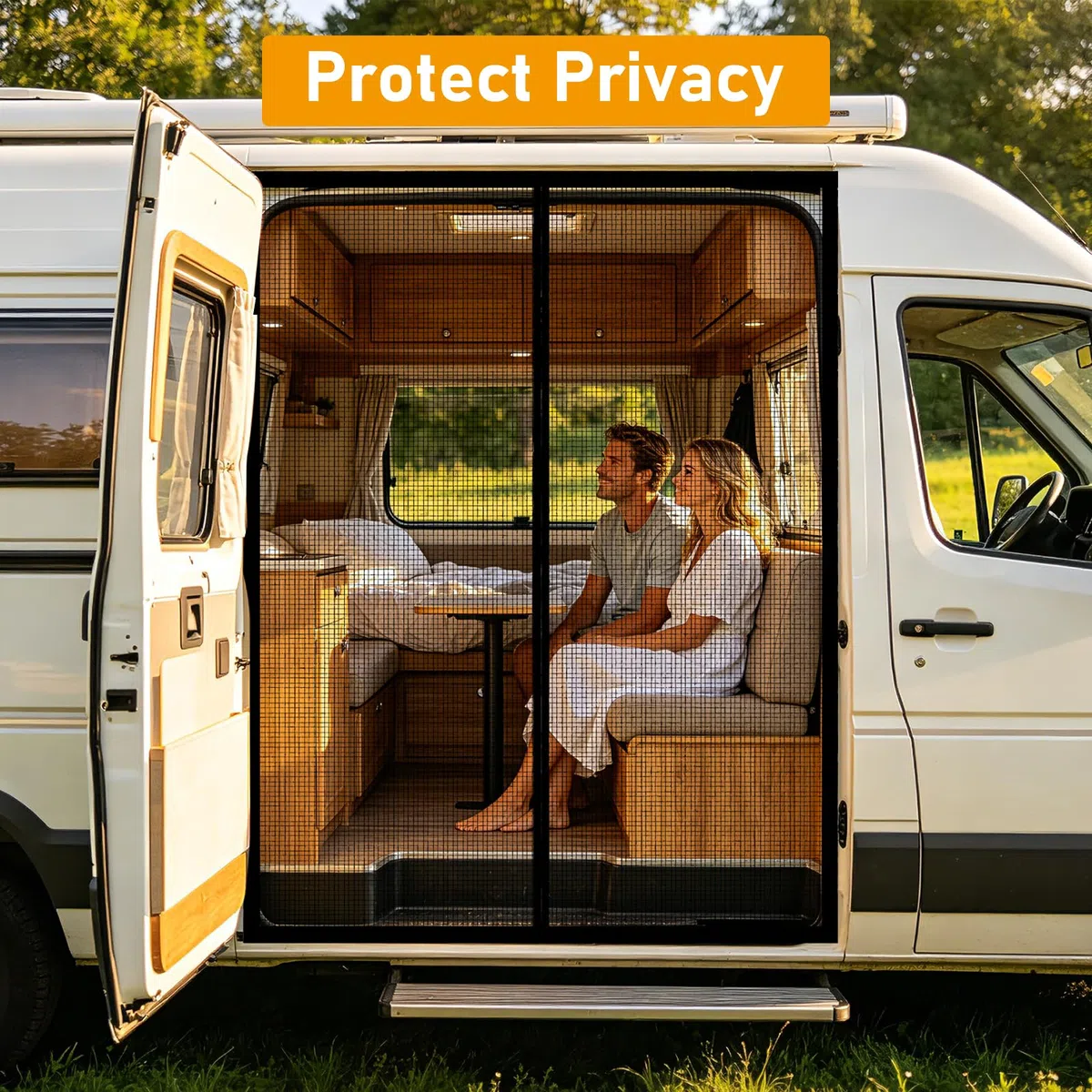 Moustiquaire Magnétique pour VW T5 T6 Porte Coulissante, Fermeture Magnétique Centrale pour Moustiquaire Camping Car, Filet d'ombrage de Porte Latérale Camping Protection Solaire
