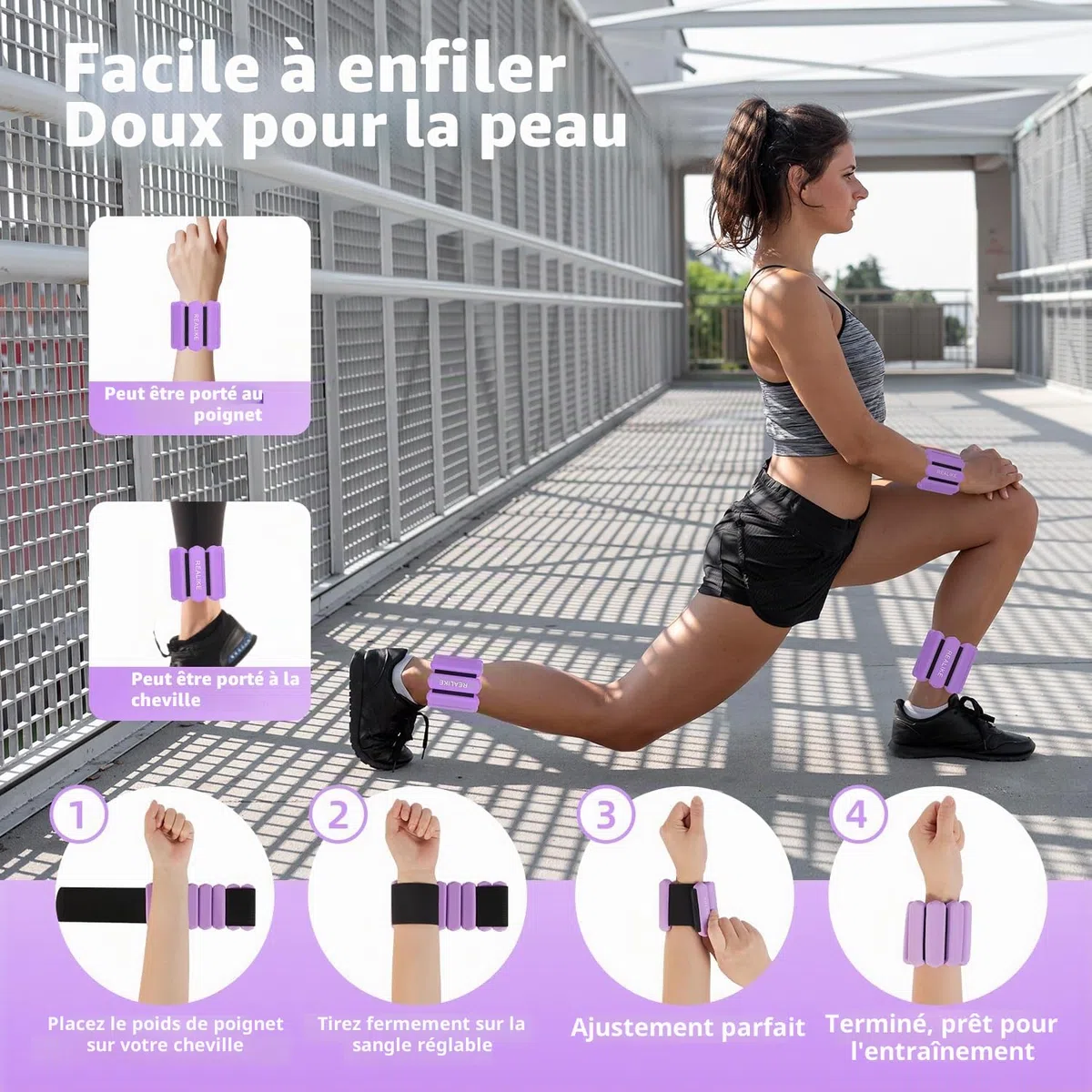 REALIKE Poids de cheville pour les femmes Poignet jambe Bracelet pondéré réglable pour Pilates Yoga marche aérobic 2 pièces en Set 1lb (453.5g) par pièce