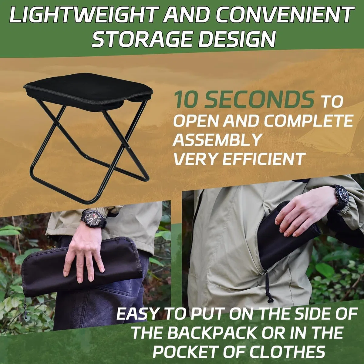 YeahBoom Lot de 2 Tabourets de Camping Pliants Portables,Tabouret de Camping Portable,Chaise de Camping Pliable,Siege de Peche,Tabouret Pliable,pour Voyage,Pêche,Pique-Nique,Barbecue