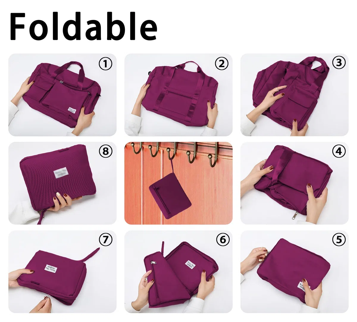 Sacs de Sport Femme, Pliable Sac de Voyage avec Compartiment Chaussure y Poche Humide, Grande Capacité Sac de Fitness, Imperméable Sac à Gym Sport Léger Sacs de Week-End Bag, Mauve