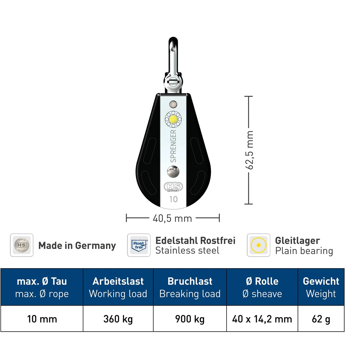 Sprenger Courroie de chargement en Plastique Noire, Taille: 10 mm