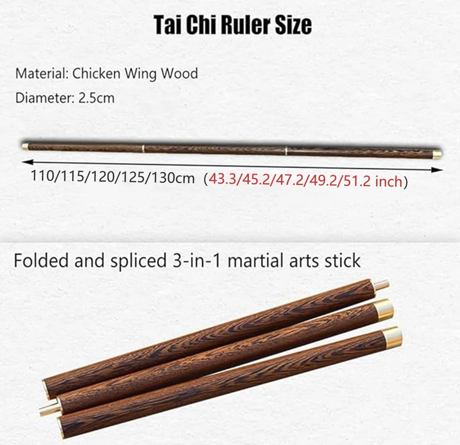 110-130Cm Bâton Long Bâton De Fitness Tai Chi,Bâtons D'entraînement pour Le Tai Chi,Bâton De Posture Martiale Qigong Portable,3 en 1 Chinois Kungfu Entraînement Lent Fournitures Sportives