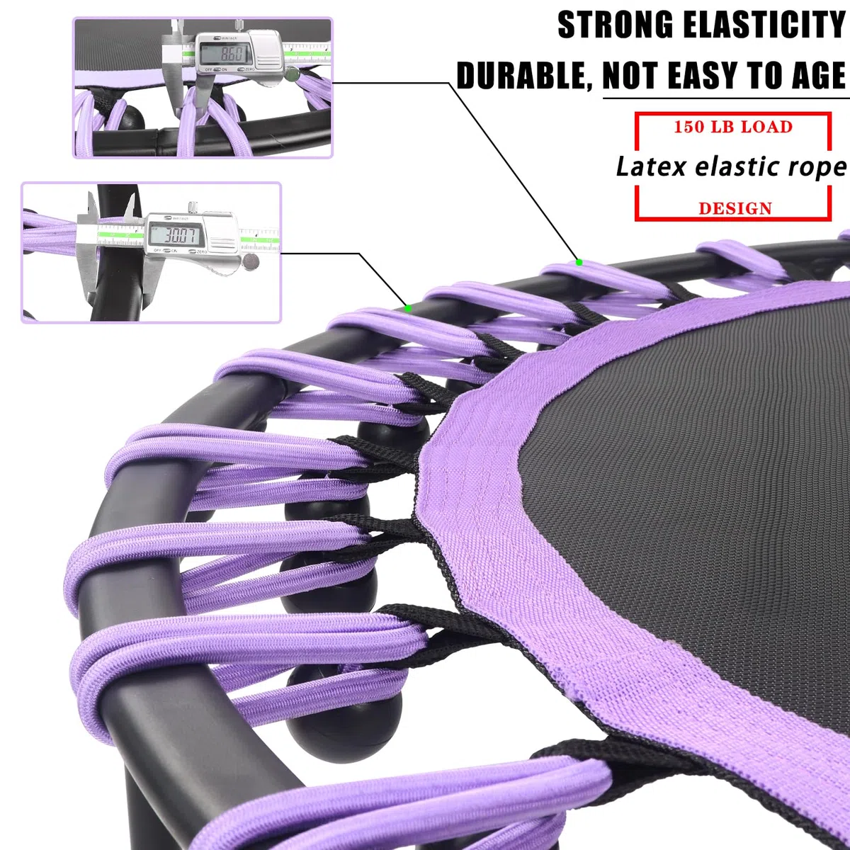 Trampoline de Fitness Ø env. 101cm,Petit rebondisseur Fitness Silencieux pour Le Fitness en intérieur, système de Conception de Corde élastique,Poids de l'utilisateur jusqu'à 150kg