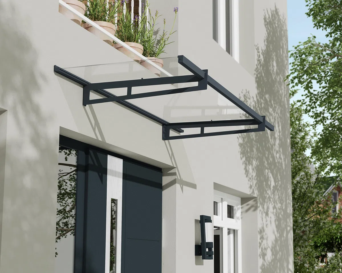 Canopia by Palram Auvent de Porte d'entrée Bremen 1.9m² Marquise de Porte, Protection Contre la Pluie et Le Soleil pour Maison, (Gris)