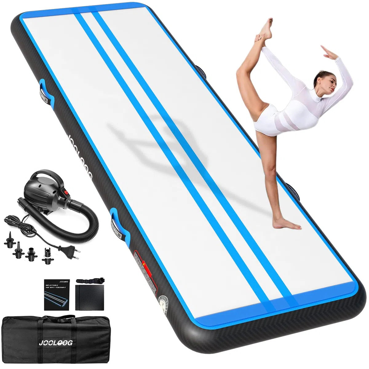 Tapis de Gymnastique Gonflable 10/20cm Épaisseur, Air Floor Mat avec Pompe Pratique, Tapis d'Entraîment Piste d'Acrobatie 3M 4M 5M 6M, Tapis Gonflable pour Gymnaste, Yoga, Taekwondo, Cheerleading