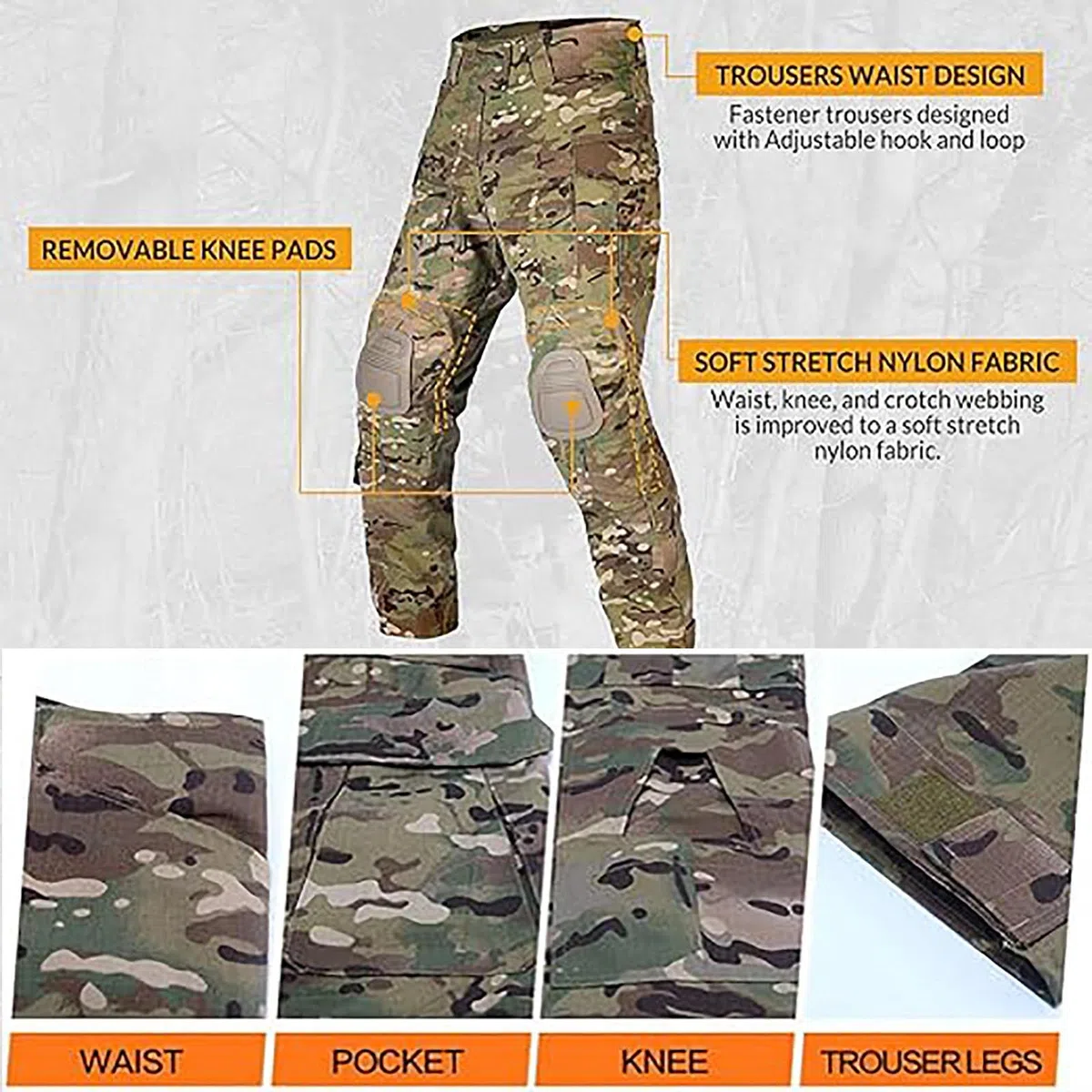HAZARA Vêtements Airsoft Uniformes Rip-Stop à Manches Longues Vêtements Airsoft avec Coudières,Genouillères Et Gants De Combat Equipement De Paintball,Camo-M