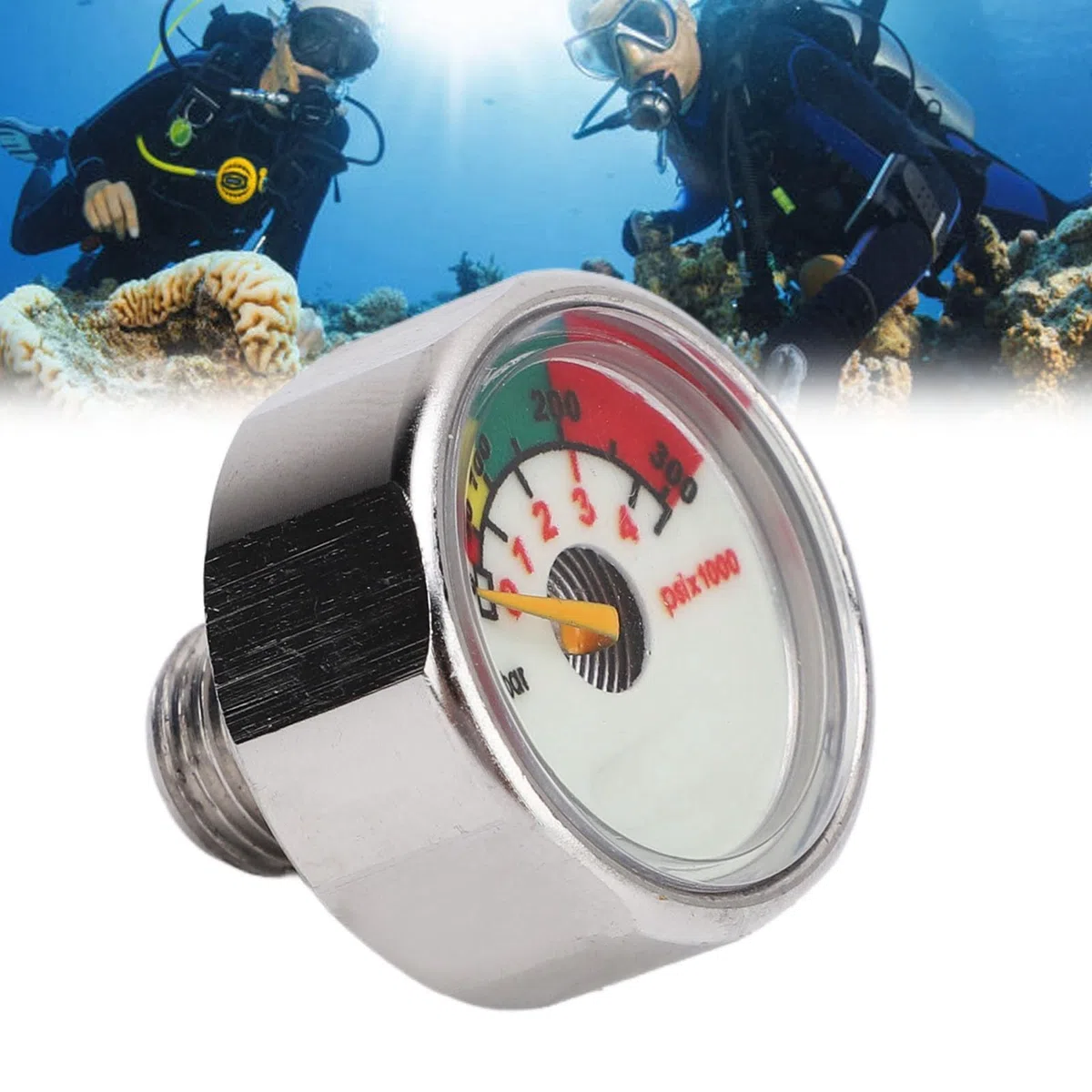 Manomètre de Bouteille de Poney, Manomètre de Réservoir D'oxygène étanche en Acier Inoxydable, Manomètre de Cylindre de Plongée