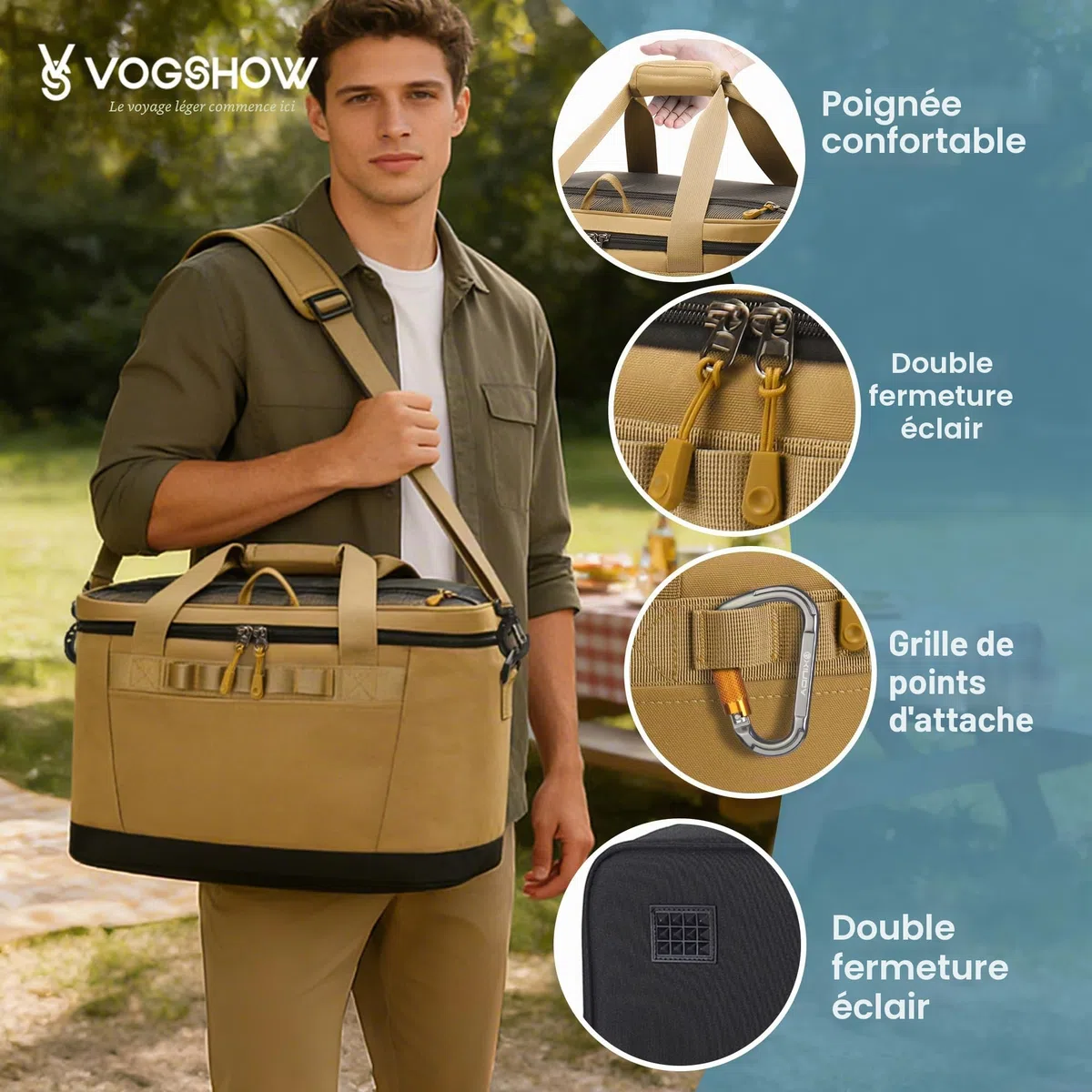 Sac Isotherme 30L, Grand Glaciere Souple Isotherme, Portable Anti-Fuite Glacière avec Bandoulière Amovible pour Voyage, Pique Nique, Camping, Plage