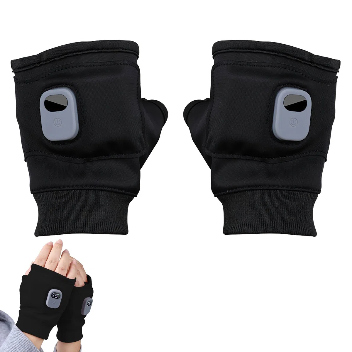 Gants chauffants à 3 niveaux rechargeables, gants chauffants USB, mitaines chauffantes, gants de travail sans doigts, gants chauffants à batterie, gants chauffants cadeaux pour homme et femme
