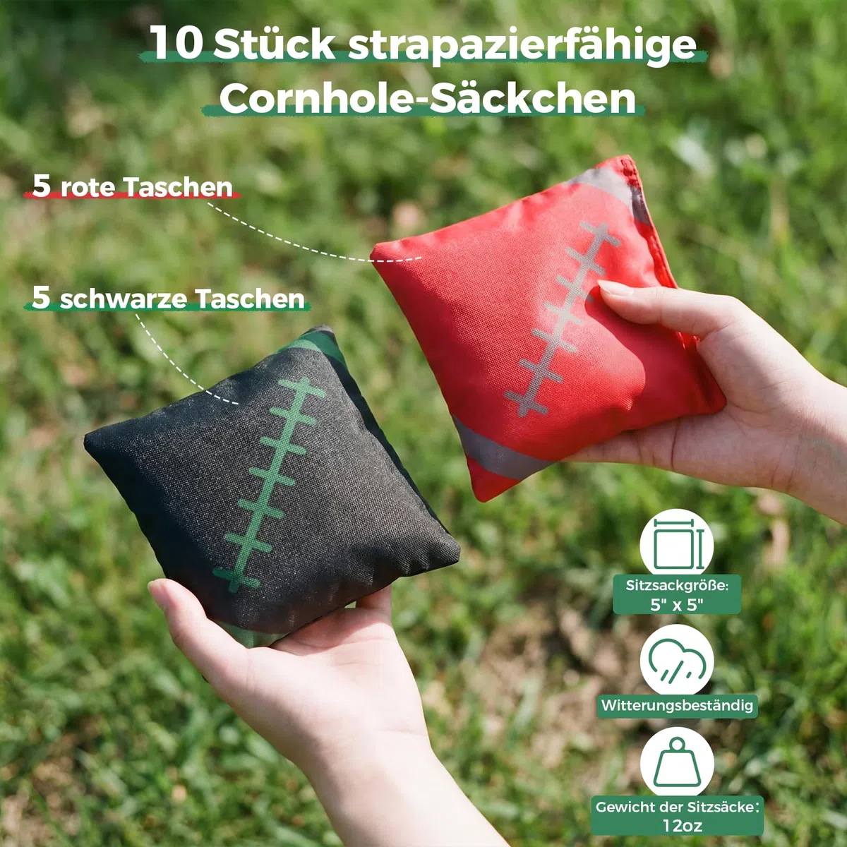 Cornhole - Kit d'extérieur en bois véritable - 120 x 60 cm - Bean Bag Game avec 10 sacs et sac - Jeu professionnel pour adultes, enfants, jardin, plage, camping - Accessoires officiels de tournoi