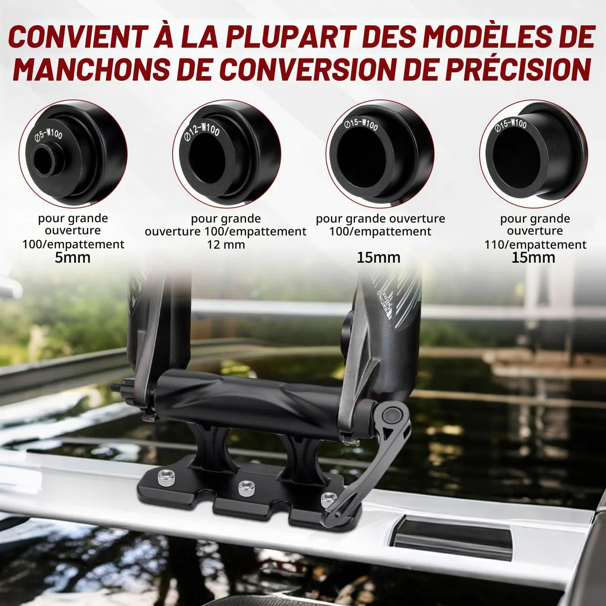 Support pour Fourche de Vélo, Support Velo Voiture, Porte-Vélos à Dégagement Rapide, Support Velo Voiture Toit en Alliage d'Aluminium, Fourche de Vélo pour 5/12/15x100mm 15x110mm
