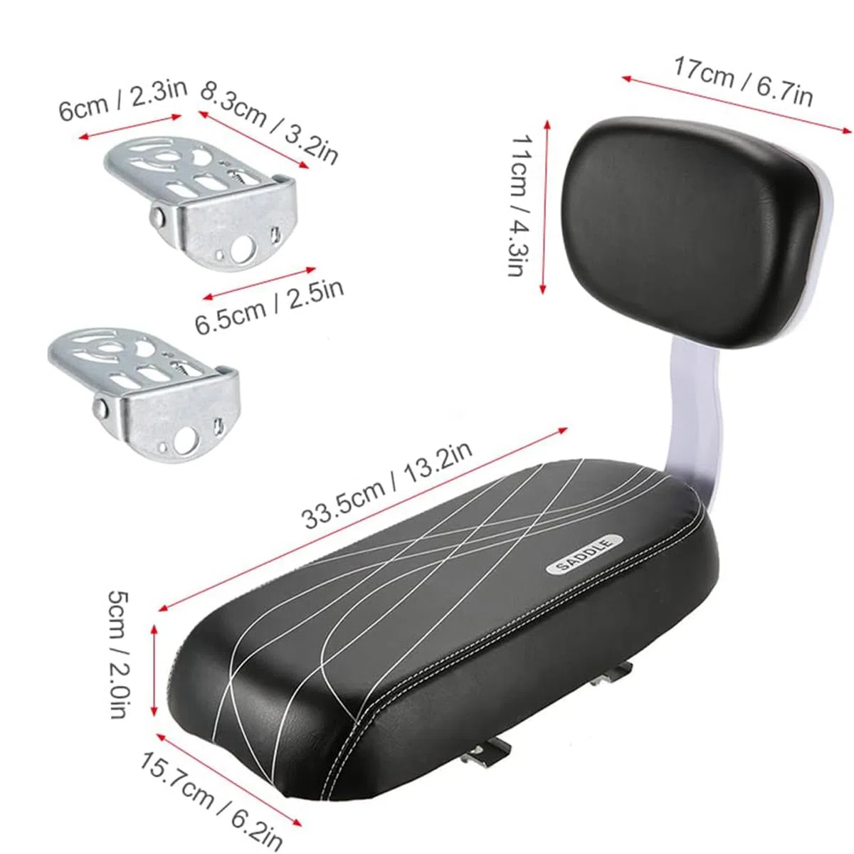 Siège De Vélo Enfant avec Dossier, Accoudoir Et Repose-Pieds Ensemble Enfants VTT Vélo PU Cuir Coussin Souple Siège Arrière Accessoires Ensemble