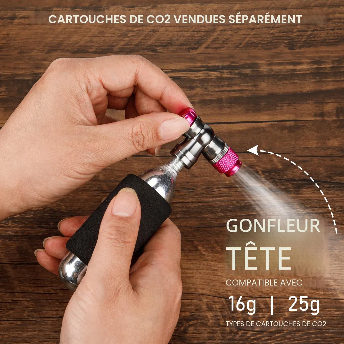 Kit de Pompe à vélo CO2 - Gonfleur de CO2 avec Cartouches de CO2 de 16 g/25 g - Compact, léger, Compatible avec valves Presta et Schrader - Parfait pour Les vélos de Route et VTT - avec