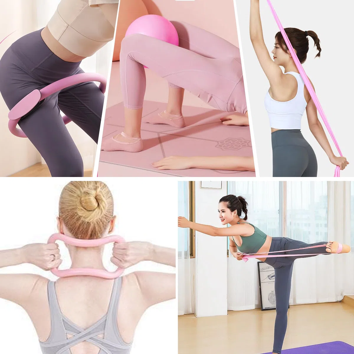Kit Pilates Maison 8 Pcs Pilates Kit Pilates Accessoires Cercle Pilates, Yoga Ball, Resistance Bands, Pilate Ring, Yoga Band, Ceinture Auxiliaire pour La Force, La Flexibilité, La Stabilité