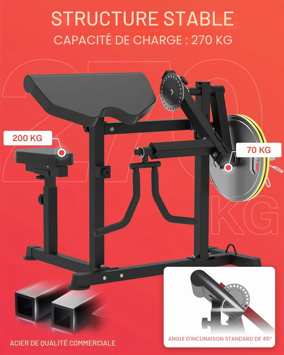 HVO Banc à Biceps & Triceps : 2-en-1 Pupitre à Biceps Réglable pour Curl et Extension des Triceps Assise – Banc de Musculation pour Entraînement des Bras à Domicile – Noir