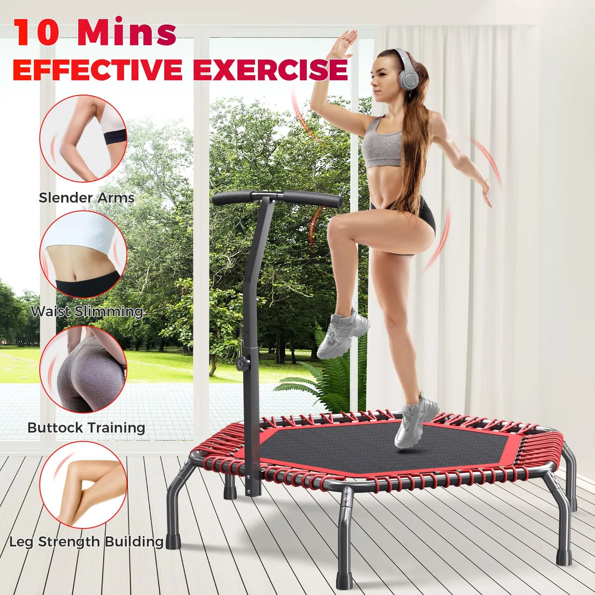 Trampoline rebondissant pour Adultes avec Cordons élastiques, pour entraînement d'intérieur/extérieur, Charge maximale de 101,6 cm/122,9 cm