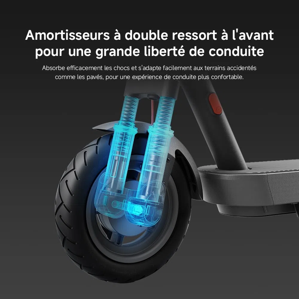 Xiaomi Electric Scooter 5 – Amortisseurs Doubles Ressort Avant – 60km Autonomie Étendue – Pneus 10' Tubeless – Moteur 700W Max – Pente 18%