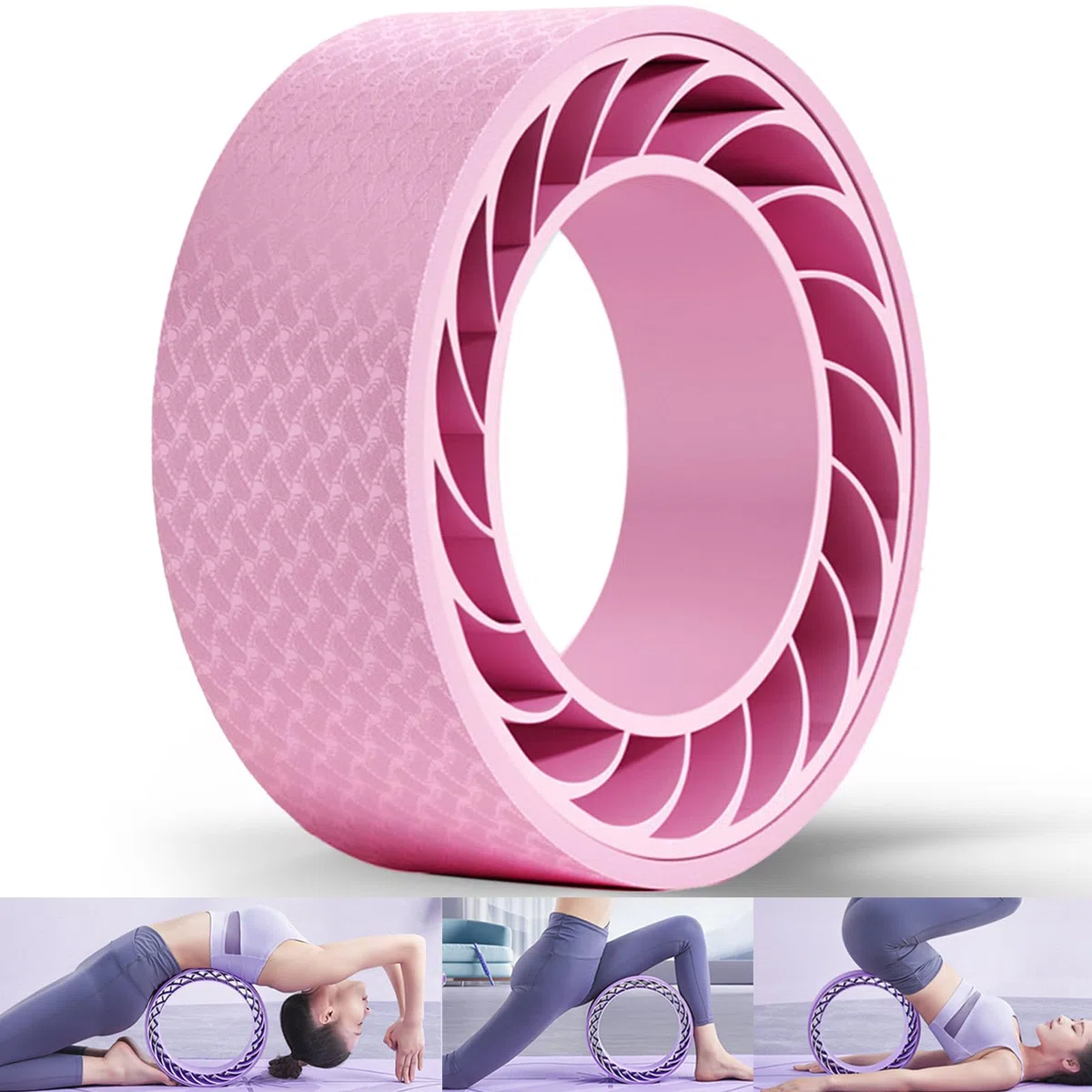 Roue de yoga pour le dos – Roue de yoga rembourrée en mousse avec support central de la colonne vertébrale – Roue de yoga pour améliorer les poses de yoga, les flexions dorsales