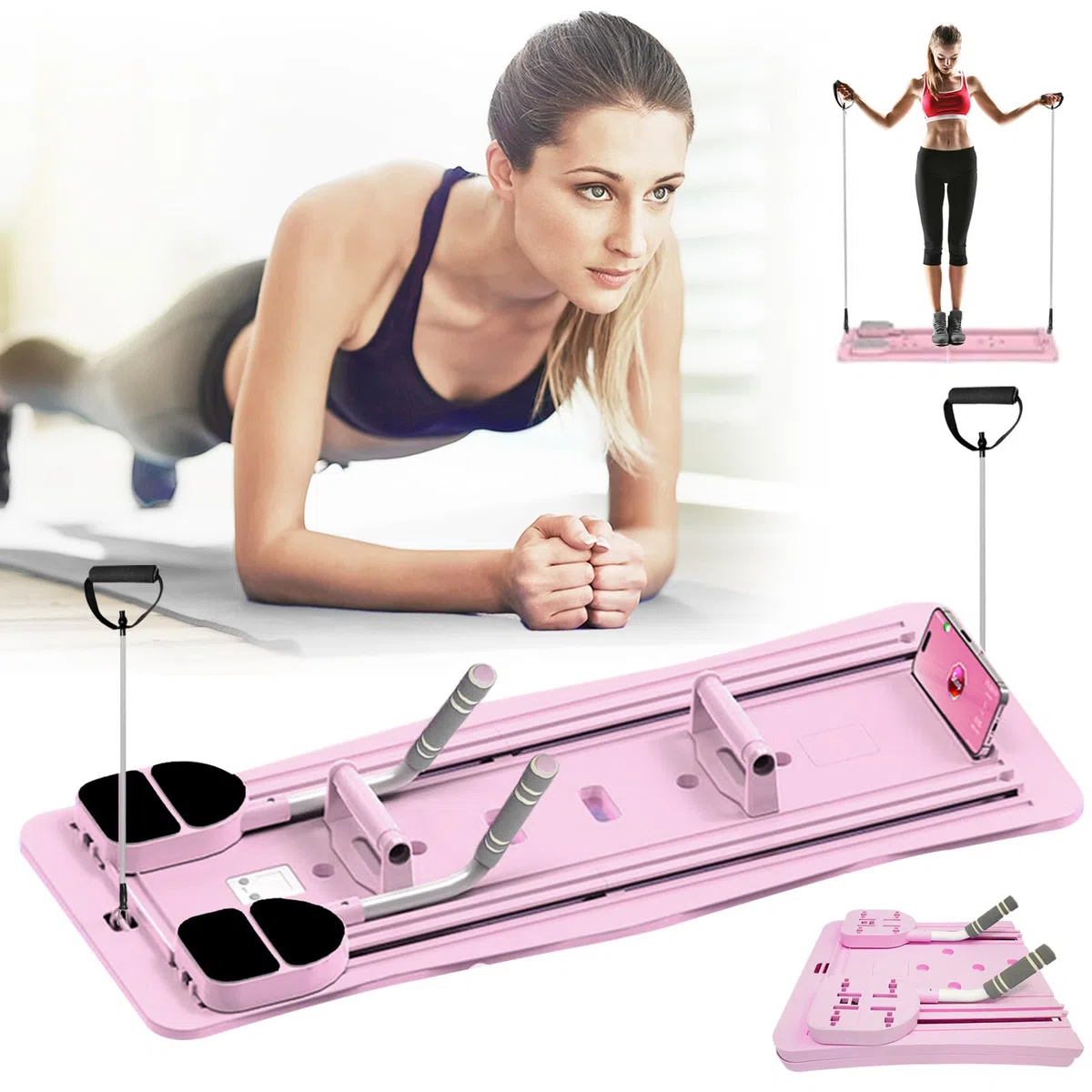 Conseil Réformateurs Pilates, Reformer Pliable pour Pilates Planche Fitness Multifonctionnelle Planche Pilates avec Compteur LED Rebond Automatique Poignée Réglable Planche d'exercice