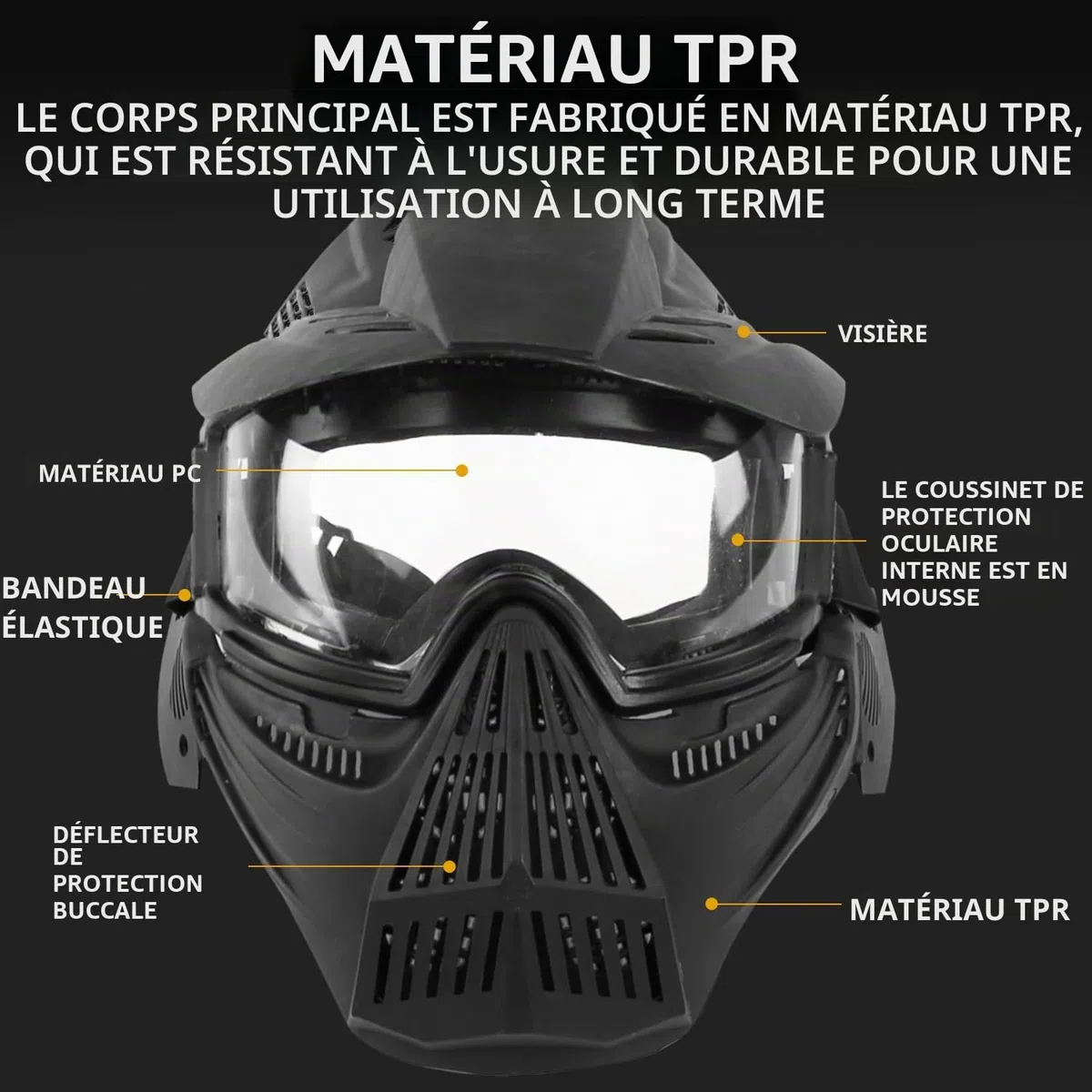 Masque d'airsoft - Masque de paintball - Avec protection des yeux - Résistant aux chocs - Pour Halloween, cosplay, film, paintball, jeu CS