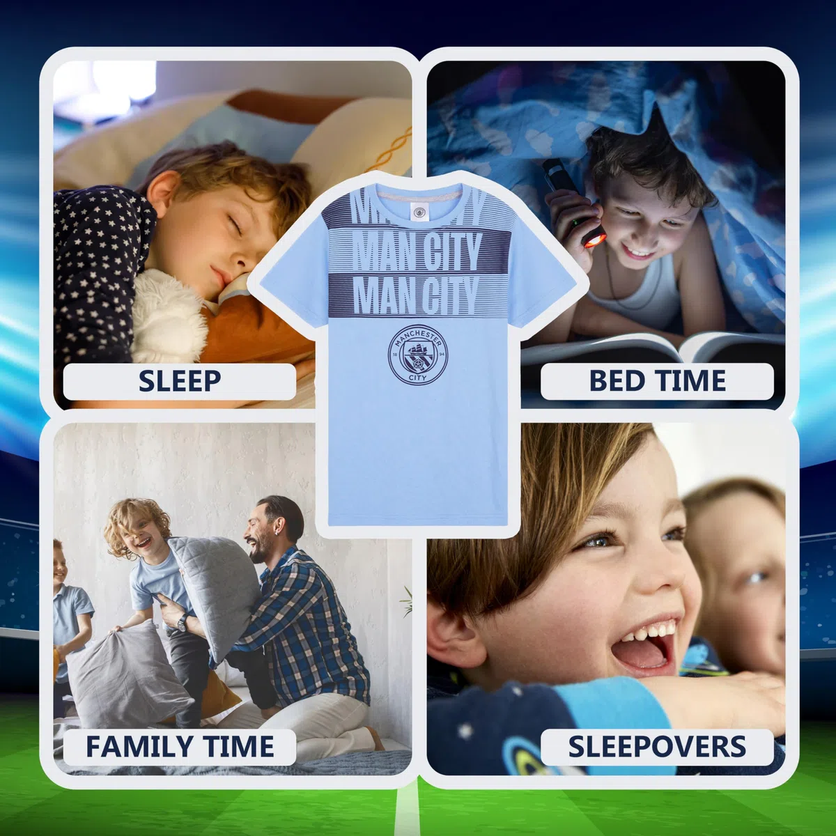 MANCHESTER CITY FC Pyjama Garçon - Confortable Vêtement de Nuit - Cadeau Enfant (Bleu/Gris, 13-14 Ans)