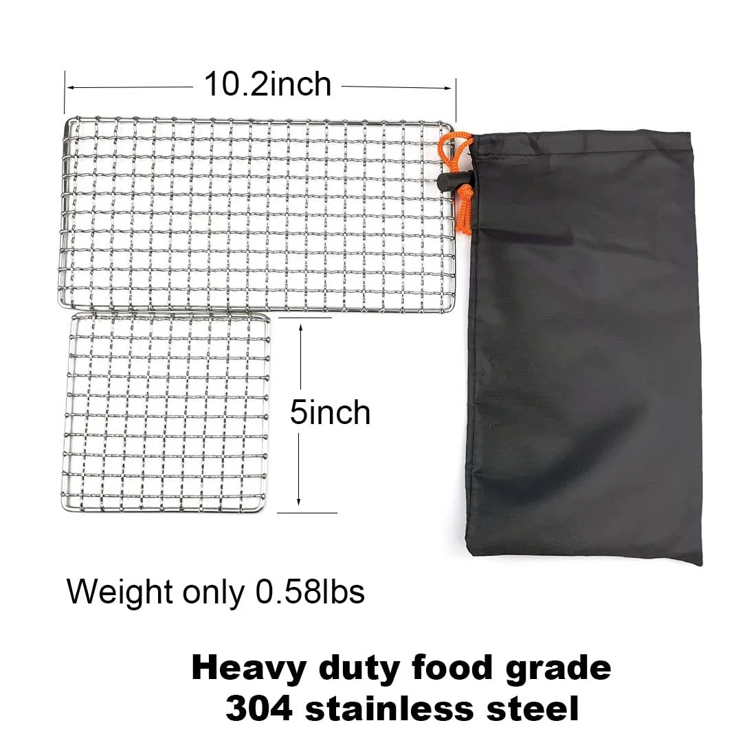 Bushcraft Lot de 2 grilles de camping en maille d'acier inoxydable haute résistance pour camping, randonnée, randonnée