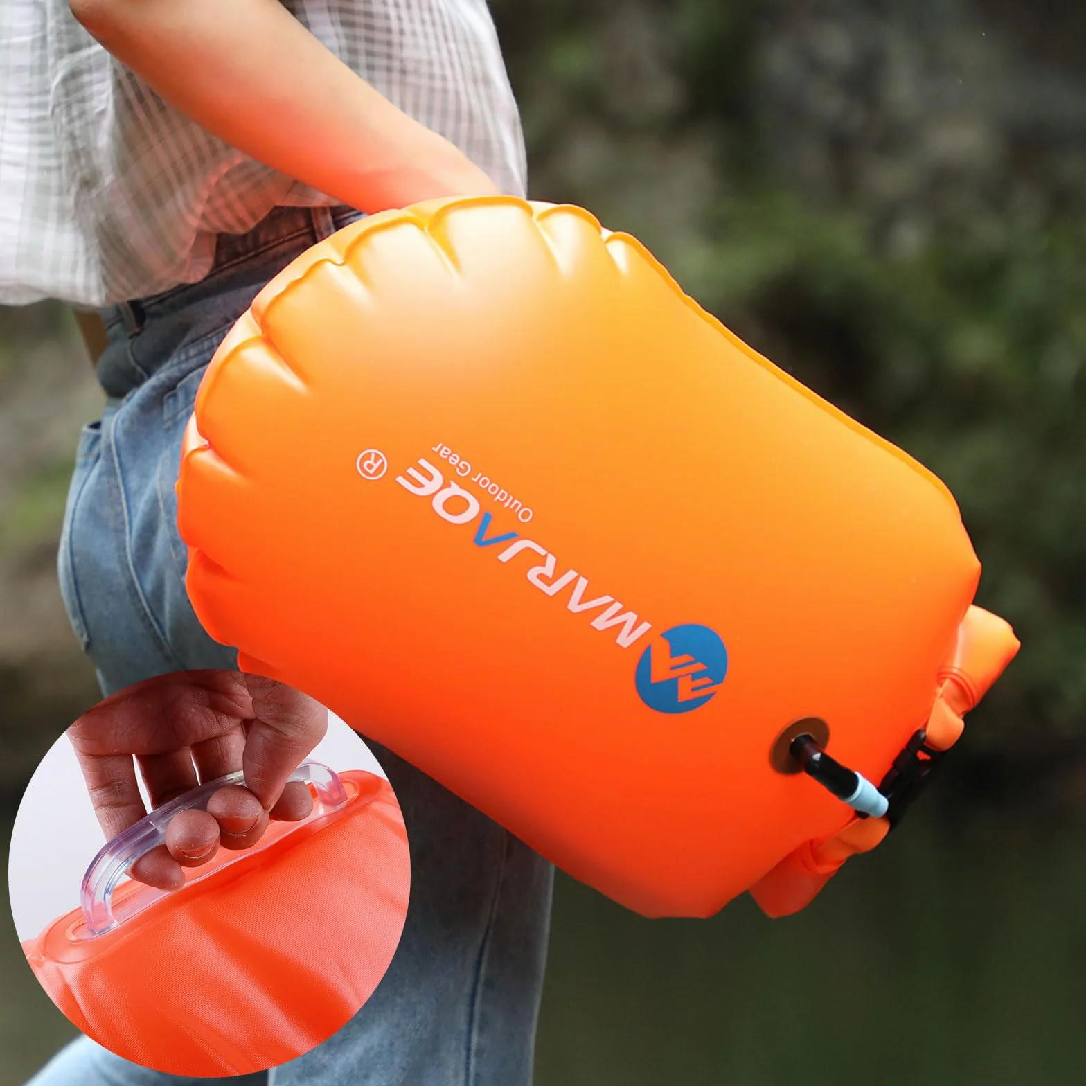 2 en 1 Bouée de Natation et Sac à Dos étanche, 20L Bouee Nage Eau Libre, Gonfleur Bouée avec Pochette Étanche Téléphone, Pince-Nez et Bouchons d'Oreilles, pour Kayak, Triathlon, Surf et Plongée Libre