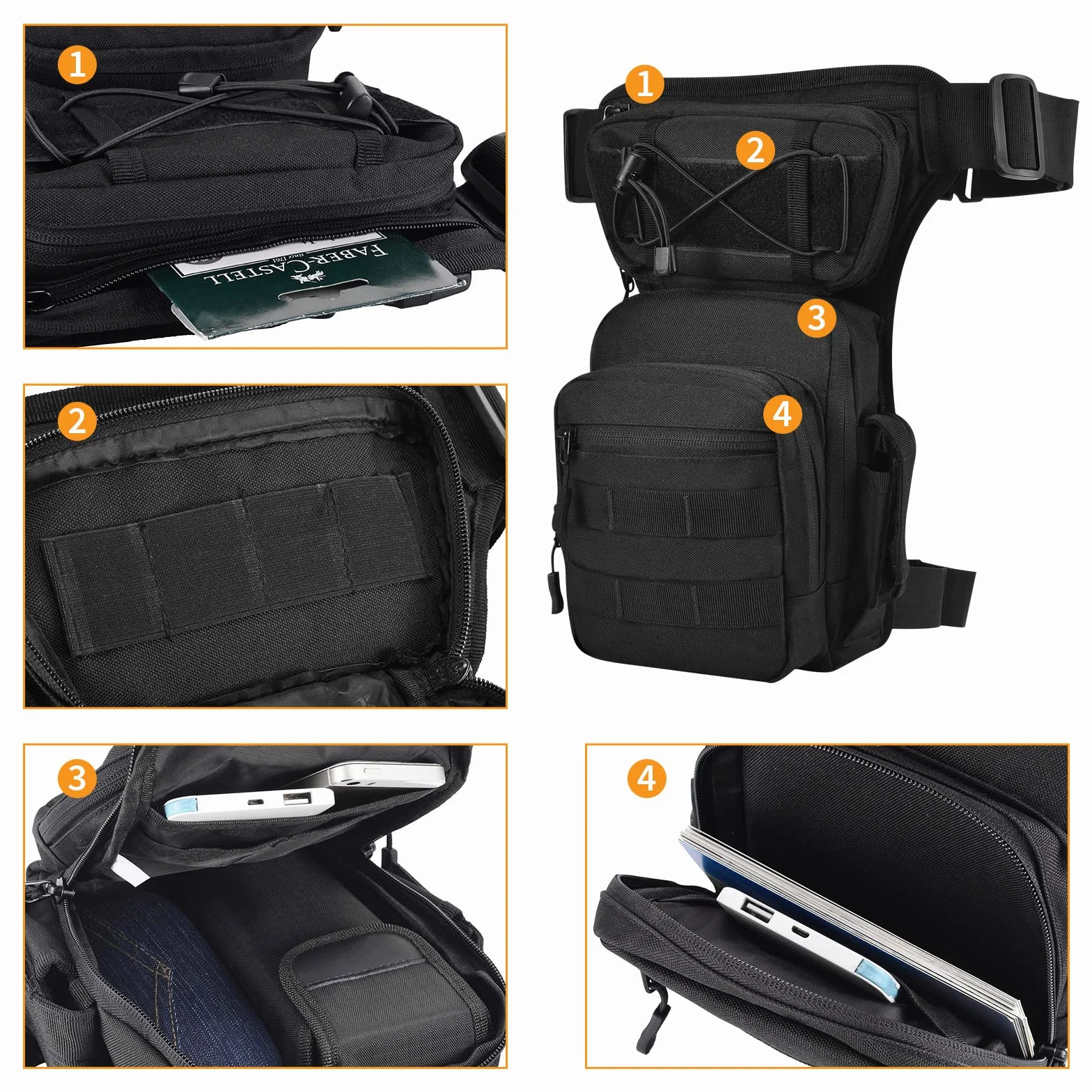 Huntvp Sacoche de Jambe imperméable pour Homme pour la Chasse, la Course, la randonnée, Le Cyclisme, Le Camping