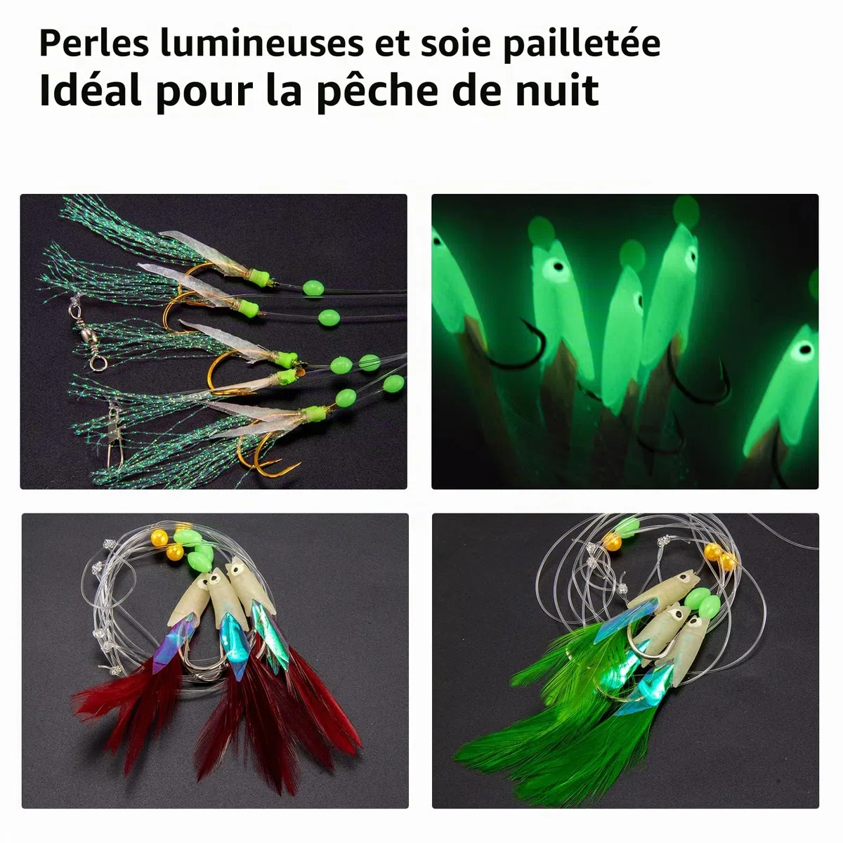 Yoshikawa Mitraillette Maquereau pour Pêche en Mer Plumes de Maquereau avec Plumes de Perles Lumineuses, Leurre Pêche Mer pour été 15 Sachets