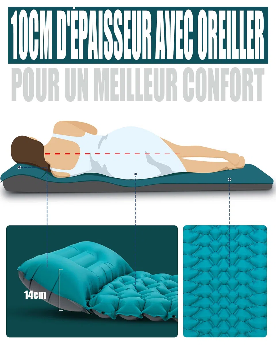AKSOUL Matelas Pneumatique De Camping Auto-Gonflant: Grand Matelas Gonflable Extérieur Ultra-Léger Épais, Auto-Gonflable Matelas D'Isolation Thermique Pliable pour Tente Trekking Plage