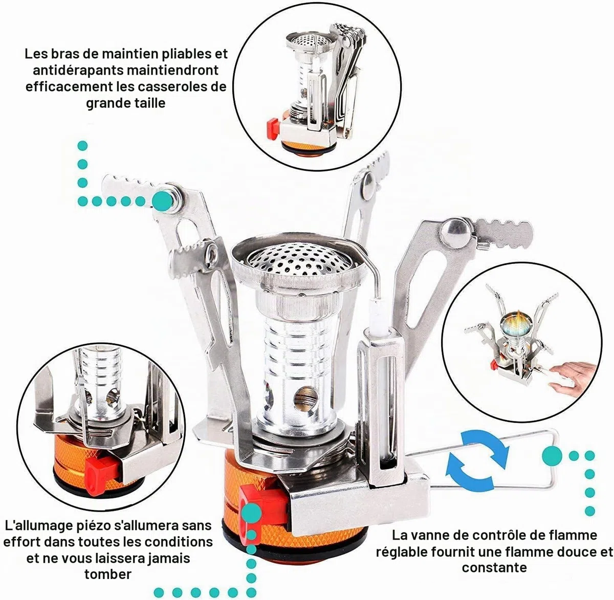Padarsey O2-3 Batterie de cuisine de camping 1 à 2 personnes avec couteau et fourchette pliants, poêle et poêle portables, randonnée pour pique-nique et camping