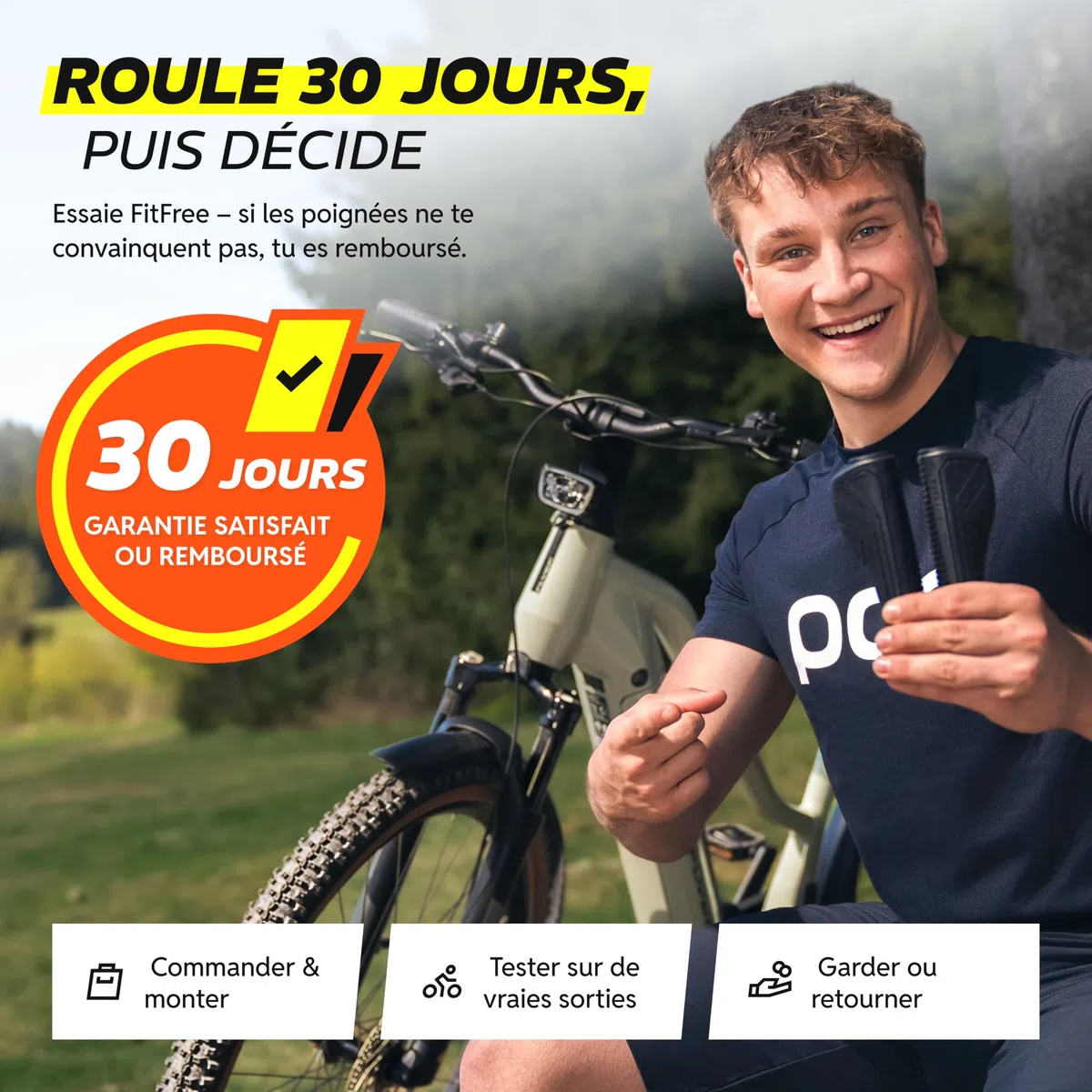 Alphatrail FitFree poignee Velo Ergonomique avec Toucher Naturel, poignée VTT Ergonomique Lock-on 22,2 mm, 1 Paire, poignée Ergonomique Velo pour randonnée, Trekking & vélo électrique