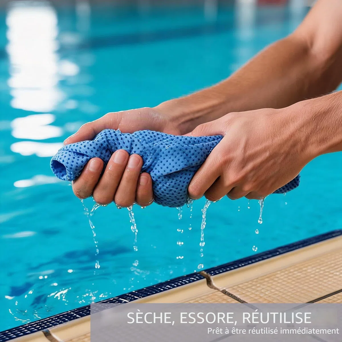 Serviette de piscine en peau de chamois PVA super absorbante, bleu