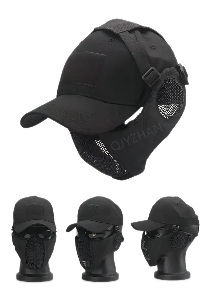 Masque pliable demi-visage Airsoft en maille, avec protection des oreilles, casquette de baseball réglable, pour CS/chasse/paintball/tir