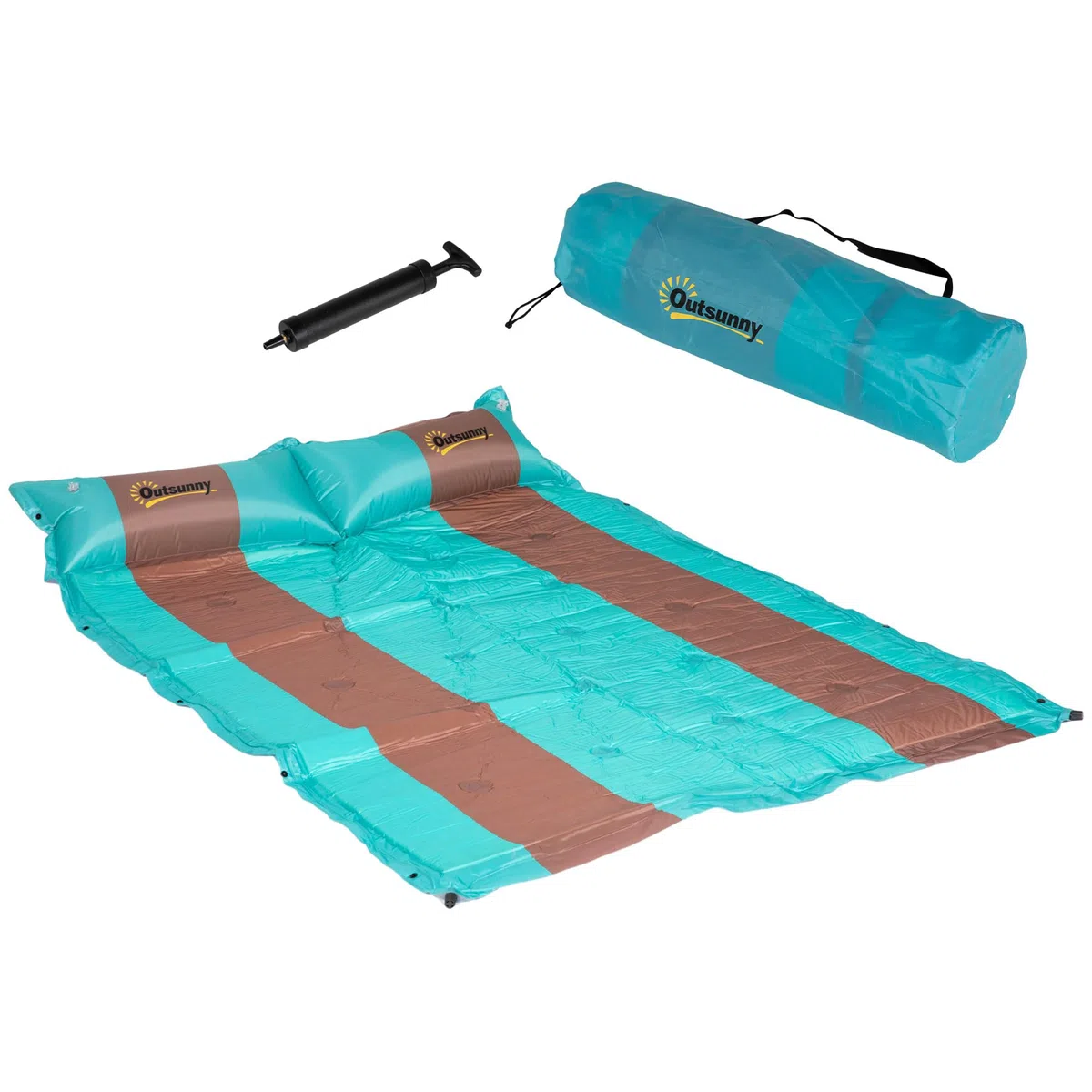 Outsunny Matelas de camping 2 personnes ultra léger avec oreiller et sac de transport Tapis de Couchage imperméable pour Randonnée, Voyage, Camping